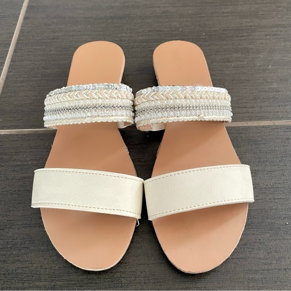 3/$45 Cream Two Strap Beaded Sandals